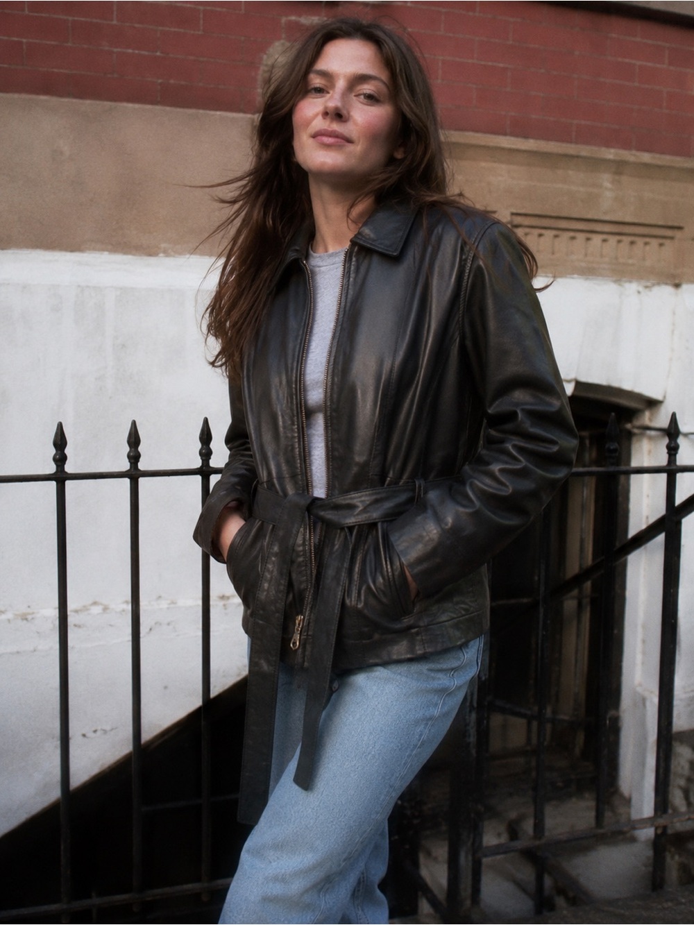 Vintage 1990s Women’s Leather Black Belted Quilt Jacket Large Laurence Roy